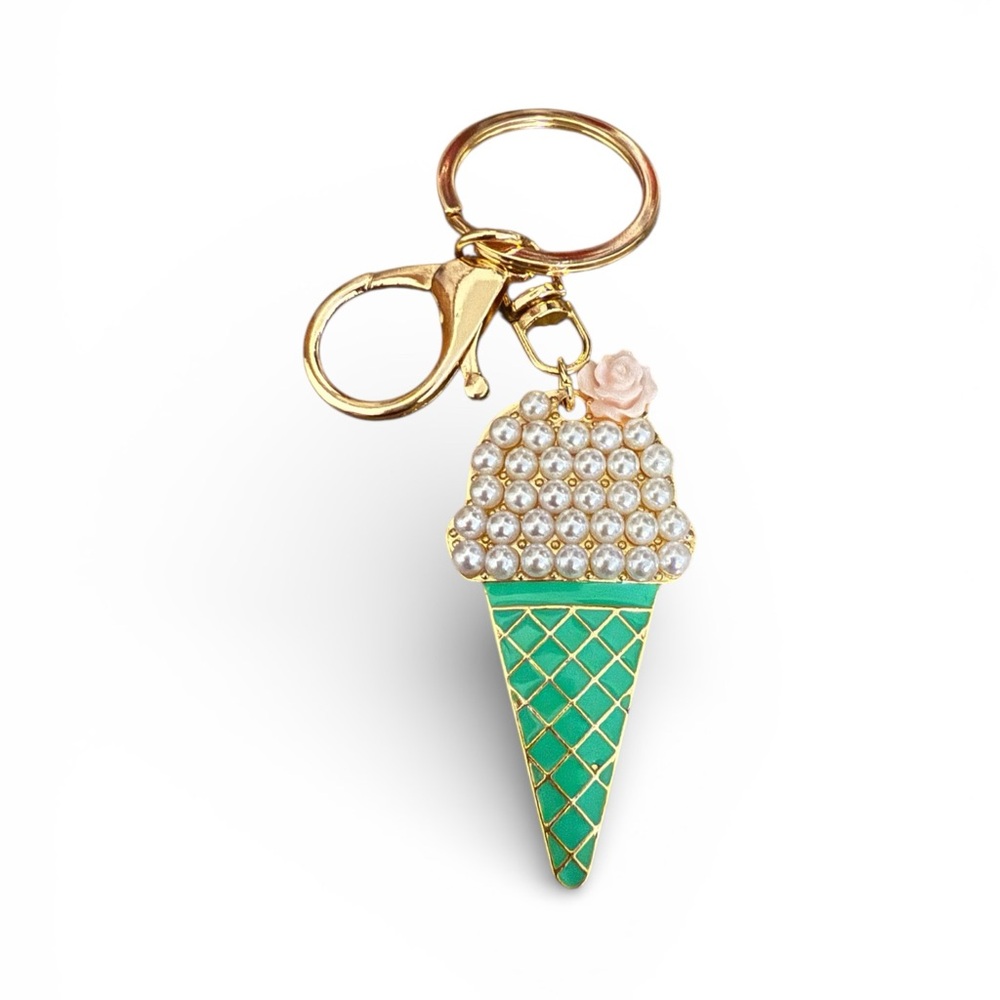 Mint Green and Gold Ice Cream Keychain or Bag Charm